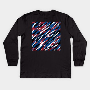 Patriotic Camouflage Red White and Blue with Stars American Pride Abstract Pattern Kids Long Sleeve T-Shirt